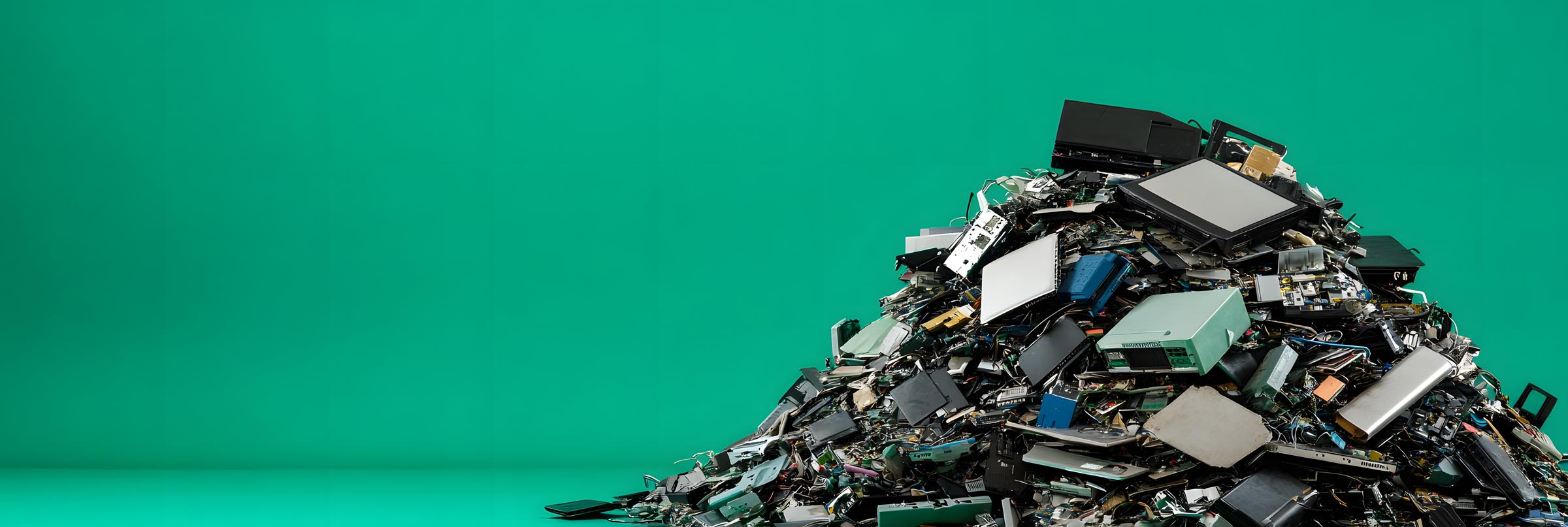 A pile of discarded computers and electronic equipment awaiting reuse or recycling.